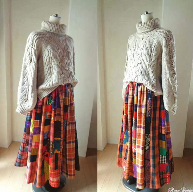 70s パッチワーク　マキシ丈　チェック柄　スカート　ヴィンテージ 70's patchwork skirt／70年代 パッチワーク スカート | BIG
