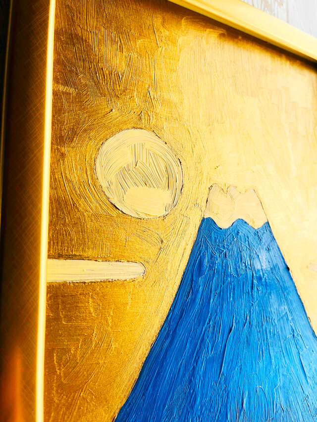 【運気上昇絵画】「朝日と赤富士　エル」縦・特大・原画・油彩絵画・壁掛け・額装
