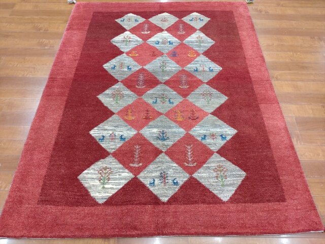 ペルシャ ギャッベ リビング アマレバフト 197x157cm 絨毯 ラグ 赤