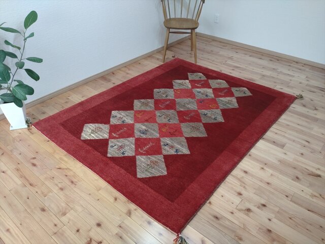 ペルシャ ギャッベ リビング アマレバフト 197x157cm 絨毯 ラグ 赤