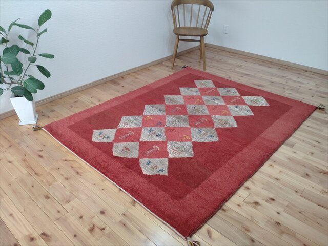 ペルシャ ギャッベ リビング アマレバフト 197x157cm 絨毯 ラグ 赤