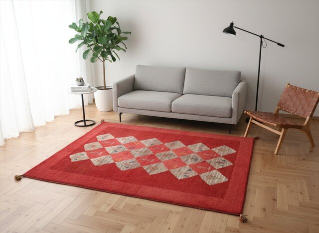 ペルシャ ギャッベ リビング アマレバフト 197x157cm 絨毯 ラグ 赤