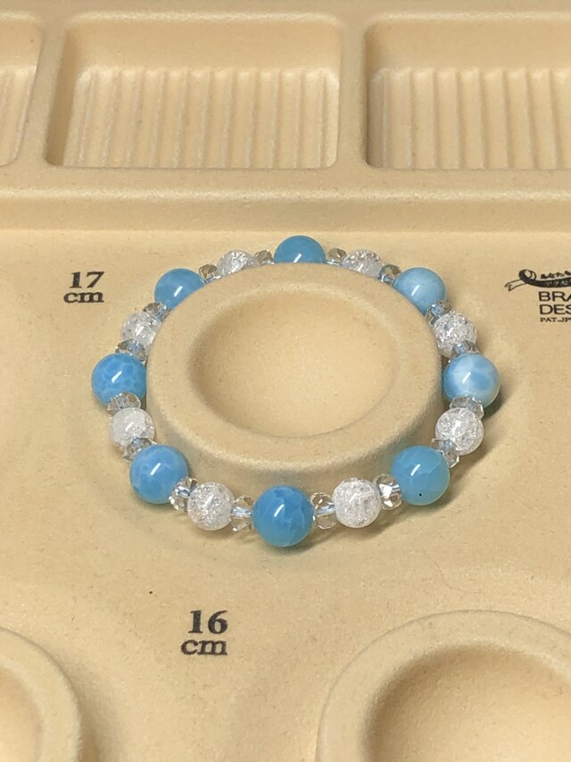 ラリマーブルーアゲート ボタンカット水晶 デザイン 天然石