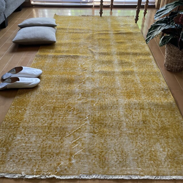 トルコヴィンテージラグ 94×197 黄金イエロー ワンカラー