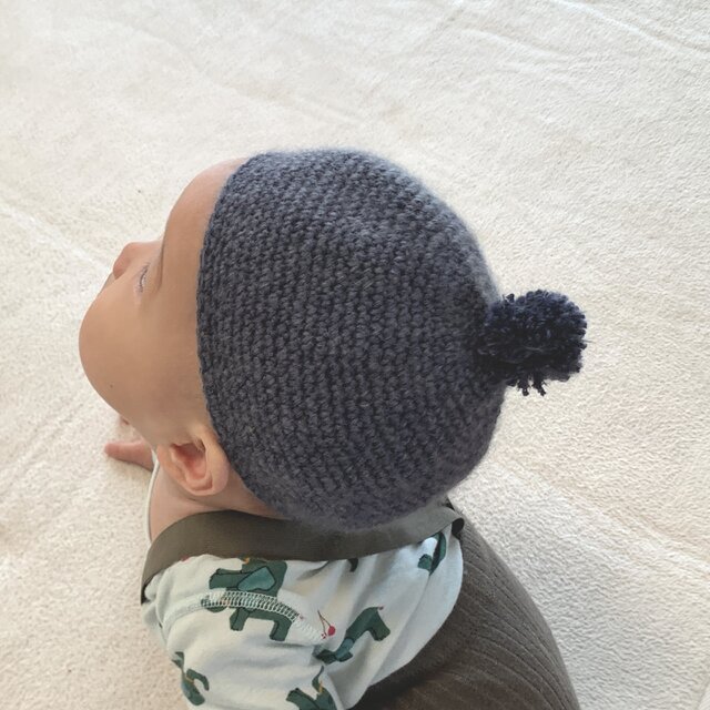 1歳前後用 子ども用 ベレー帽 ダークグレー 手編み ニット キッズ