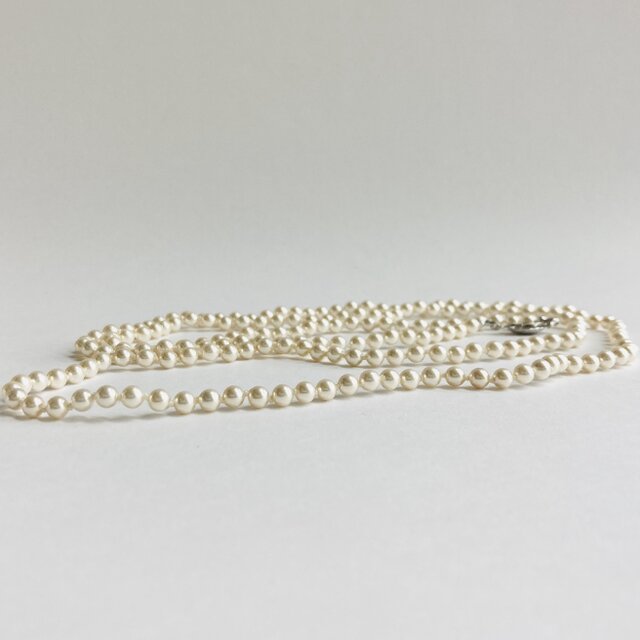 貝ベビーパールオールノットロングネックレス/約4mm約100cm/ホワイトベージュ/R/made in japan