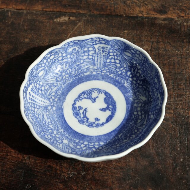細かな花唐草で素敵◇瀬戸焼　花文印判膾皿　骨董品　antiques 丁寧な暮らしに。大正〜昭和初期