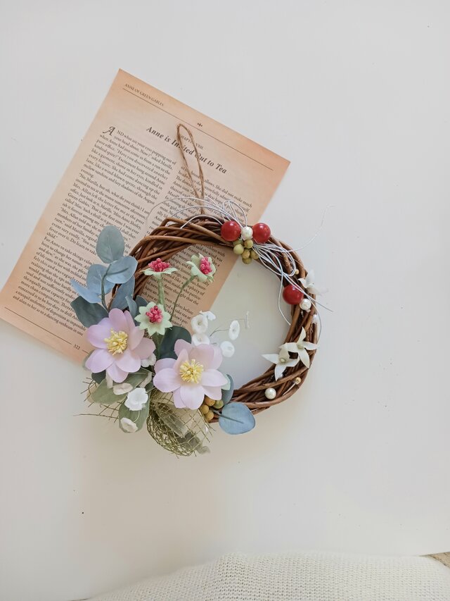 染め布花＊ナチュラルなひなぎくのリース