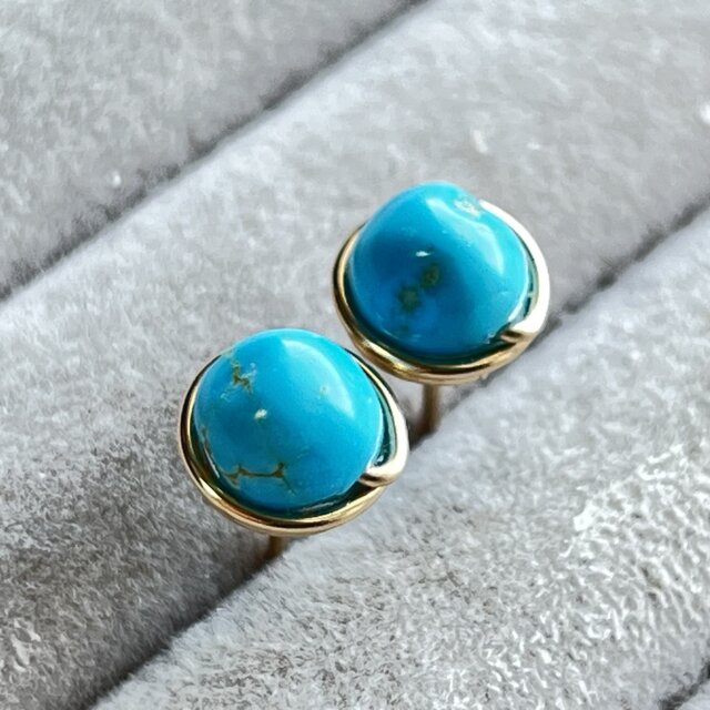 ターコイズ  1粒ピアス 14kgf スリーピングビューティー 誕生石 12月