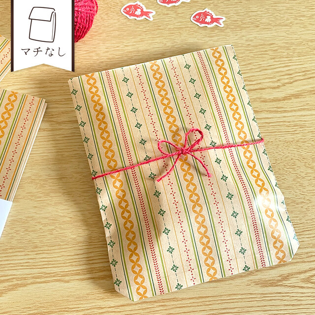 和レトロ模様の平袋〈5枚入〉マチなし紙袋 ペーパーバッグ ギフトバッグ ラッピング 和風 和柄 お祝い プチギフト