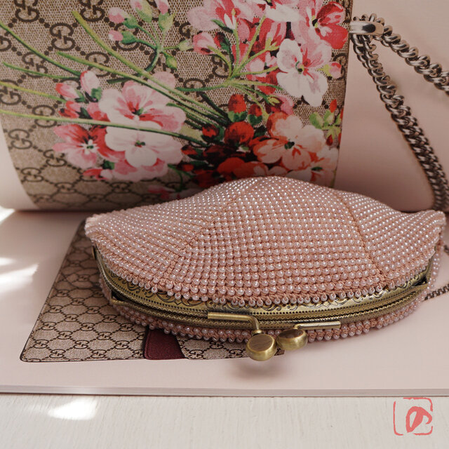 ばあば作☆シードビーズのさらに大きめがま口（rétro rose・1919）