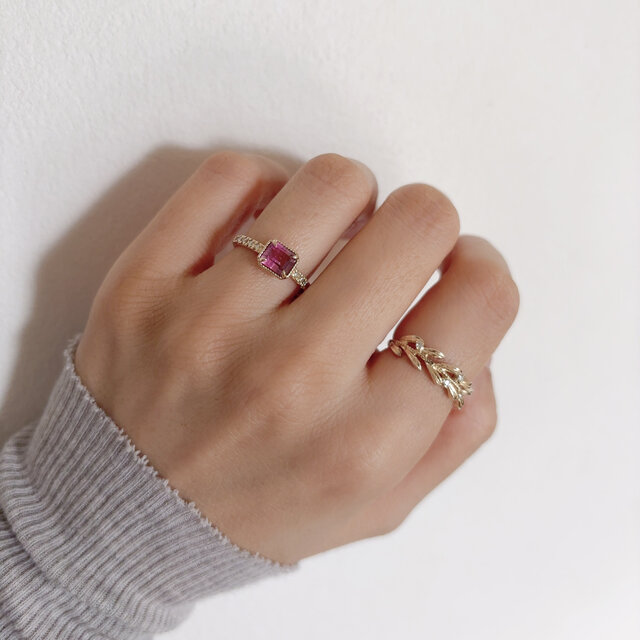 リーフモチーフ リング Dia / K10YG | iichi 日々の暮らしを心地よく