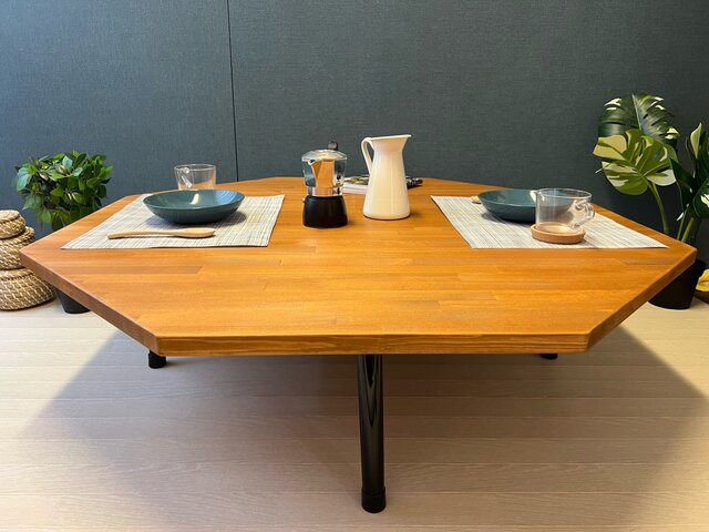 送料無料】 ローテーブル 8角 120cm パイン オーク塗装 折りたたみ脚