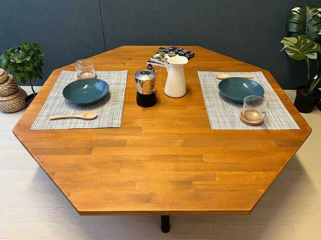 送料無料】 ローテーブル 8角 120cm パイン オーク塗装 折りたたみ脚