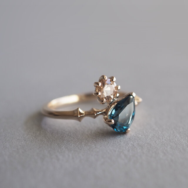 Natural stone k10リング（London Blue Topaz＆Champagne Garnet