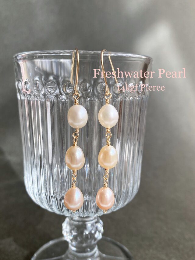 淡水パールの3連ピアス シルバーカラー ac/875 | iichi 日々の暮らしを