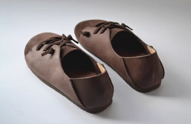 受注製作】丸トウシューズ 手製牛革レザー 靴 ブラウン こげ茶色 MT82