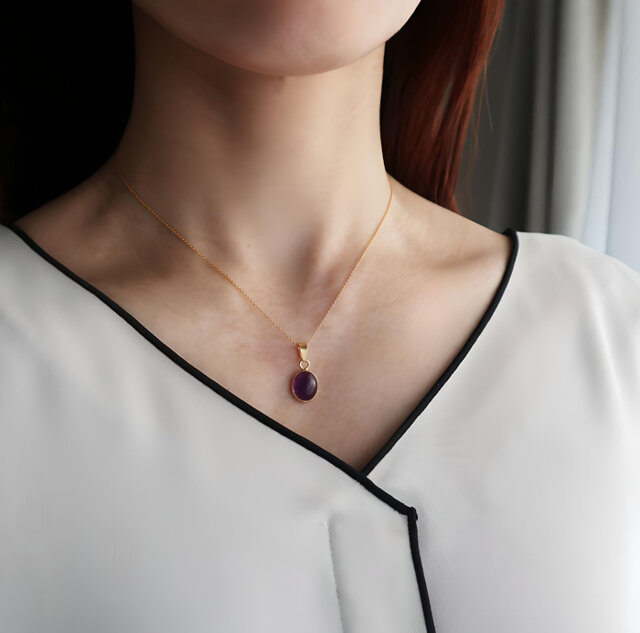 14kgf】アフリカ産！大粒アメジストのオーバルネックレス＊2月誕生石