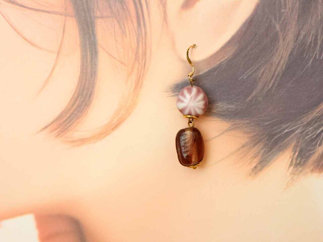 ◇インドネシア Indonesia◇ 茶 ビーズ/ピアス or イヤリング ◇インドネシア Indonesia◇ 茶 ビーズ/ピアス or イヤリング