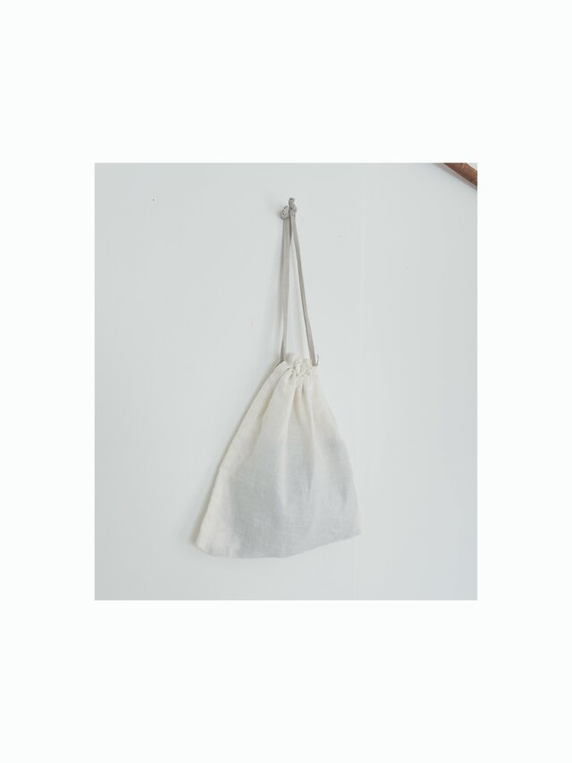 リネン巾着　　白+キナリ