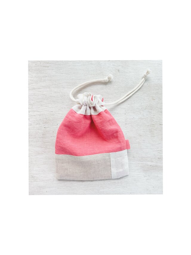 3色リネンの巾着袋　　ピンク