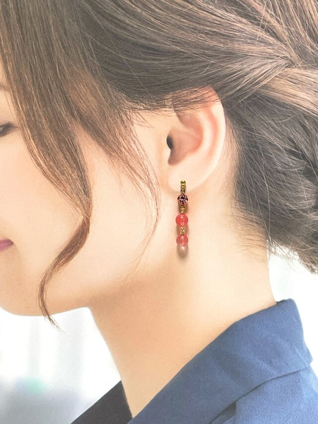 ☆ 6mm チェリークォーツ ☆ パワーストーン 一粒 ピアス - ピアス