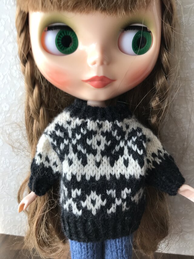 ドールニット・黒白編込み模様セーターS2