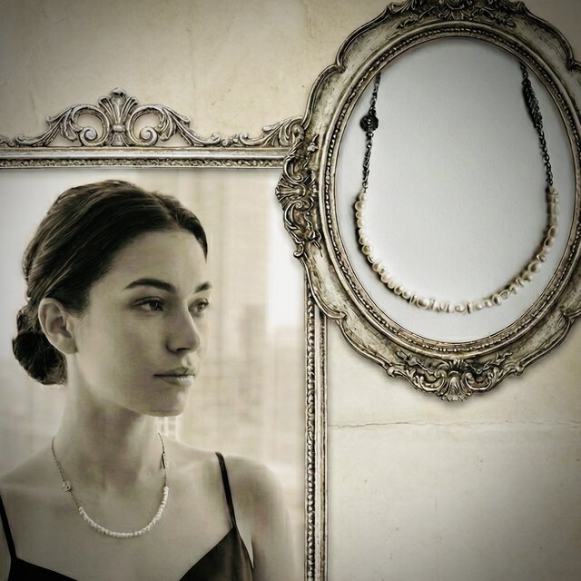 銀と淡水パールの首飾り【太陽と月桂樹】