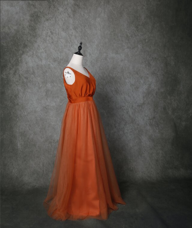 ウェディングドレス高品質！オレンジ カラードレス ファスナー Vネックワンピース 拳式 花嫁