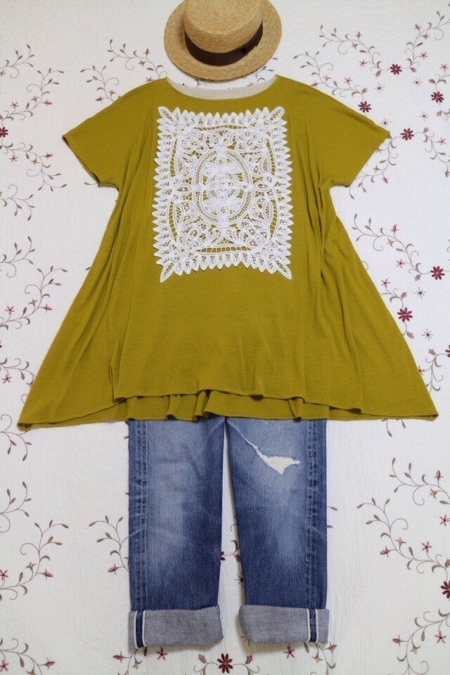 春★上質綿ニット １００％ レースチュニック★