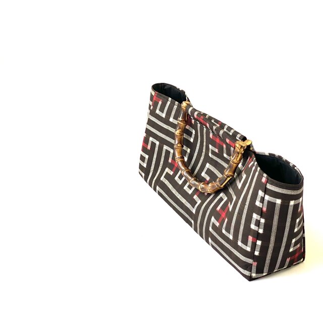 大島紬 秋名バラ 赤 バンブーバッグ 和装バッグ 着物バッグ 浴衣 着物