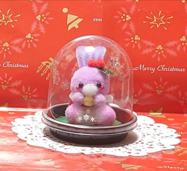 ↟⍋ポンポンXmas⍋↟*カップ入り！クリスマスうさちゃん(紫) | iichi