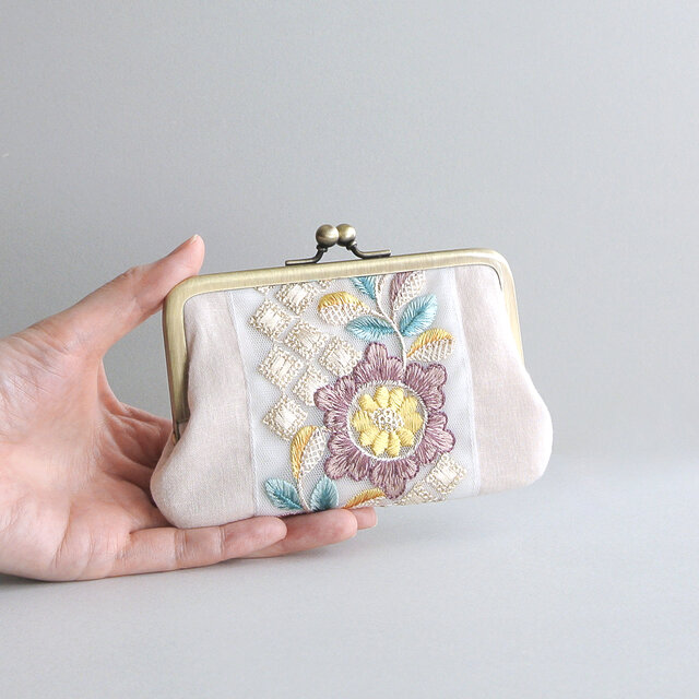 インド刺繍リボンのがま口ミニ財布/ポーチ/カードケース | iichi 日々