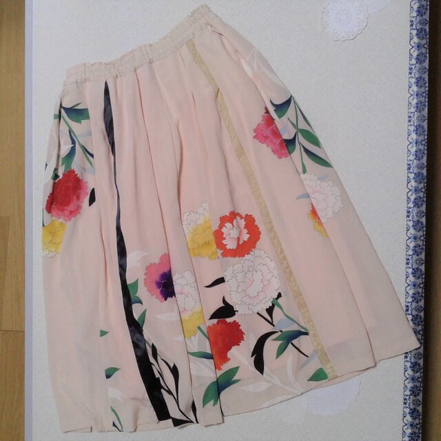 ◇送料無料◇ 印象的な花柄の着物地ロングスカート | iichi 日々の