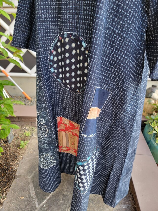 手作りハンドメイド手織り布編み花植物染めワンピース - ワンピース