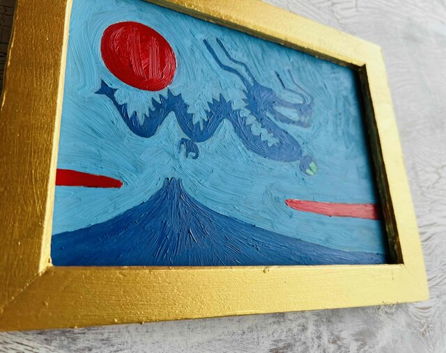 学業・仕事運】開運画「青龍と青色の富士山と真っ赤な太陽」・原画 