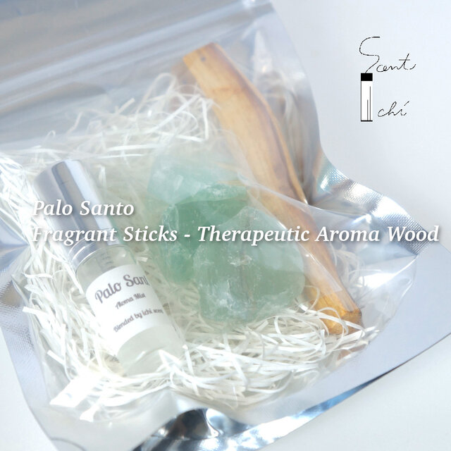 ＜馨る森の息吹＞ペルー産パロサントスティック＆原石グリーンフローライト（ラフロック）＆芳香ミストセット