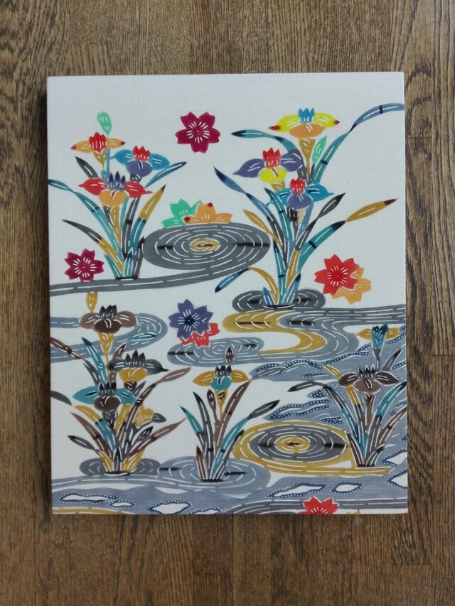 紅型染めファブリックパネル【あやめ 】