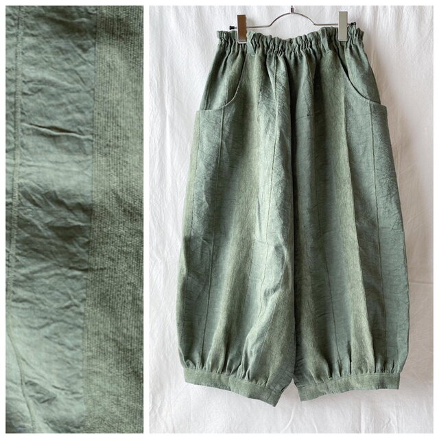 ハンサムスタイルのバルーンパンツ：80cm（綿麻コンビ：グリーン）