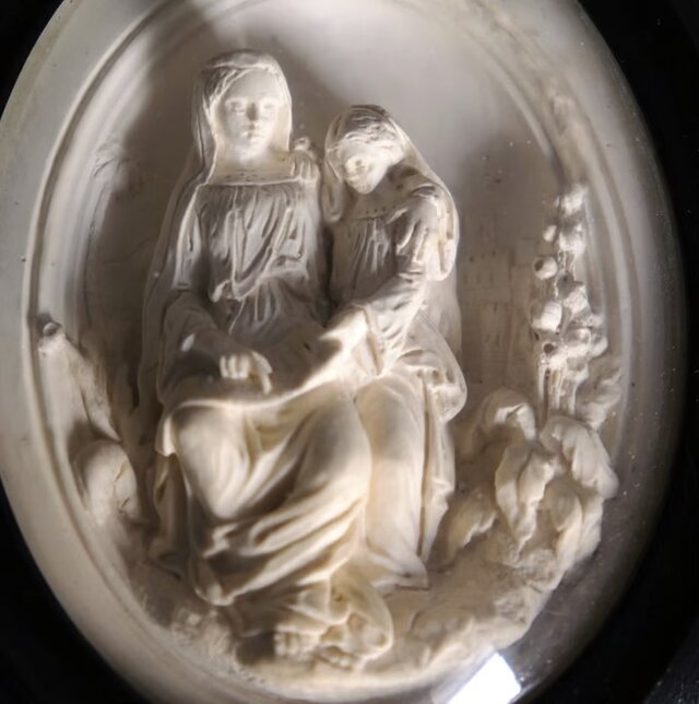 19世紀 メダイヨン 額装 マリア母・アンナと少女マリア フランス 