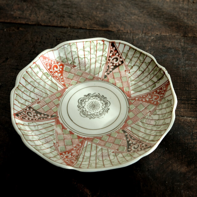豪快な芍薬◆瀬戸焼　花文色絵印判中皿　骨董・antiques 大正〜昭和初期　暮らしに。