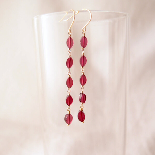 K14gf】Garnet Long Earrings／ガーネット ロングピアス | iichi 日々