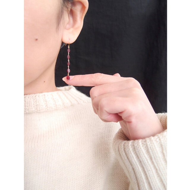 K14gf】Garnet Long Earrings／ガーネット ロングピアス | iichi 日々