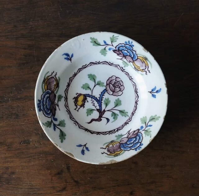 1年保証フランスアンティーク キュノワール プレート 飾り皿 花柄 古道具 工芸品