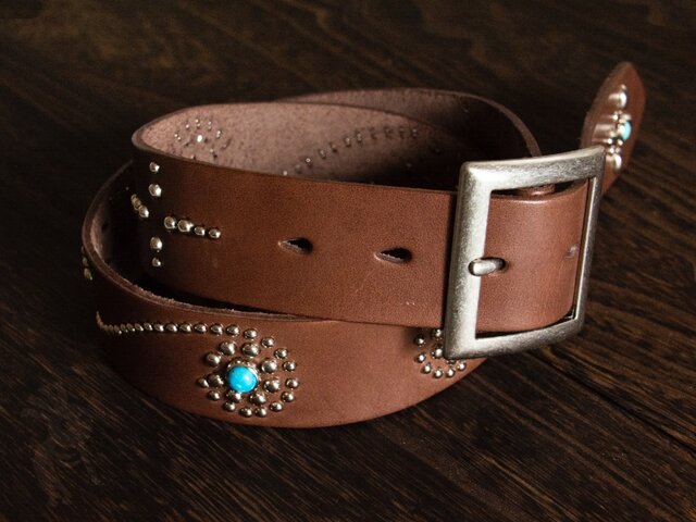 大きいサイズ用】【オーダーメイド】サドルレザースタッズベルト