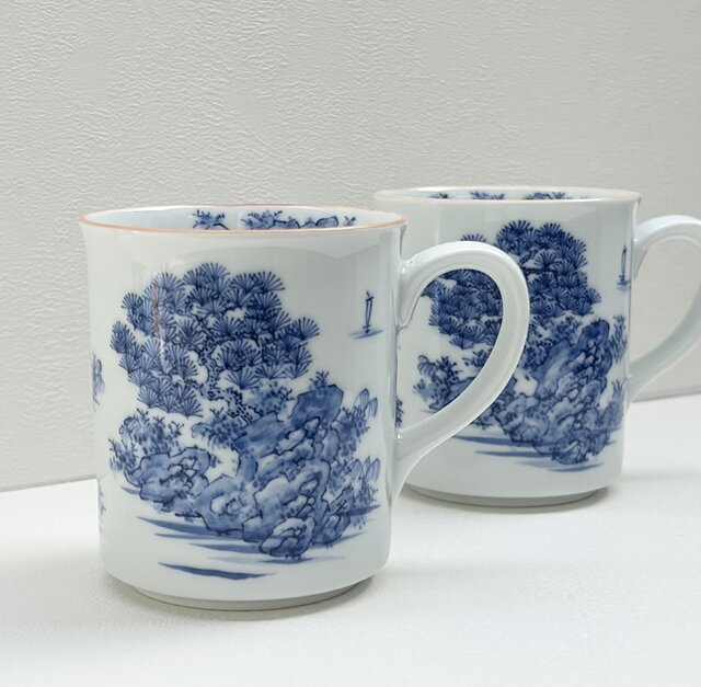 手描きアートの陶器製マグカップ 手描き 山水絵 太マグカップ | iichi 日々の暮らしを心地よく