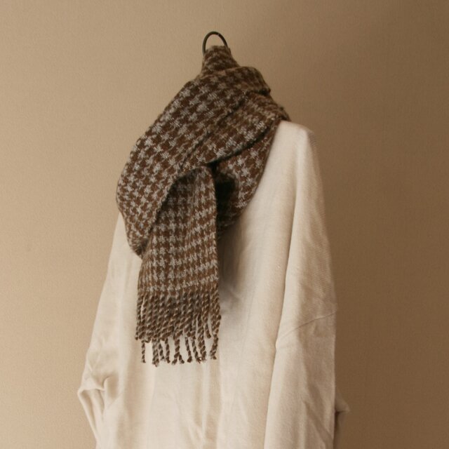 SALE）ホームスパンマフラー（手紡ぎ手織り）【千鳥格子】 | iichi
