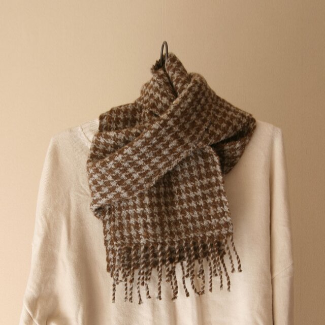 （SALE）ホームスパンマフラー（手紡ぎ手織り）【千鳥格子】