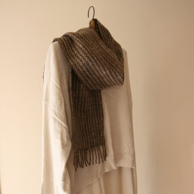 SALE）ホームスパンマフラー（手紡ぎ手織り）【変わり千鳥格子