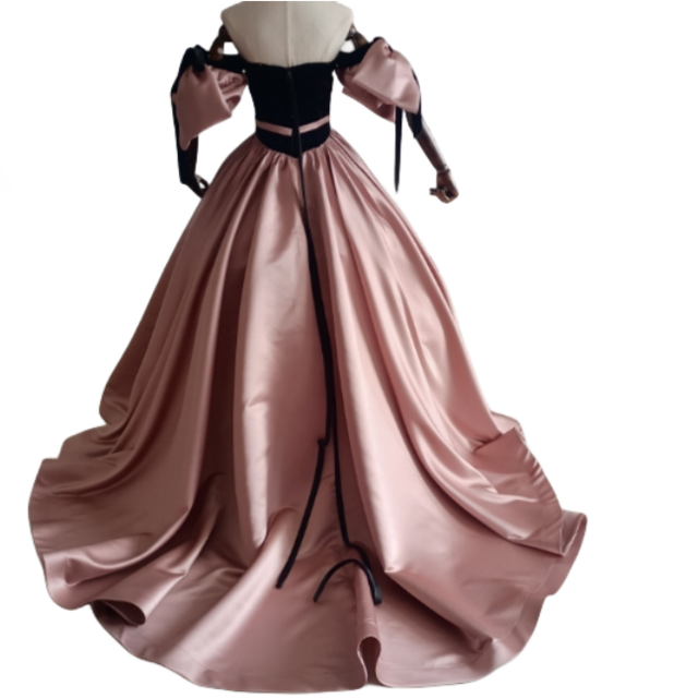 フォーマル/ドレス美品！ビロード ピンク 光沢サテン プリンセスライン カラードレス 取り外し袖